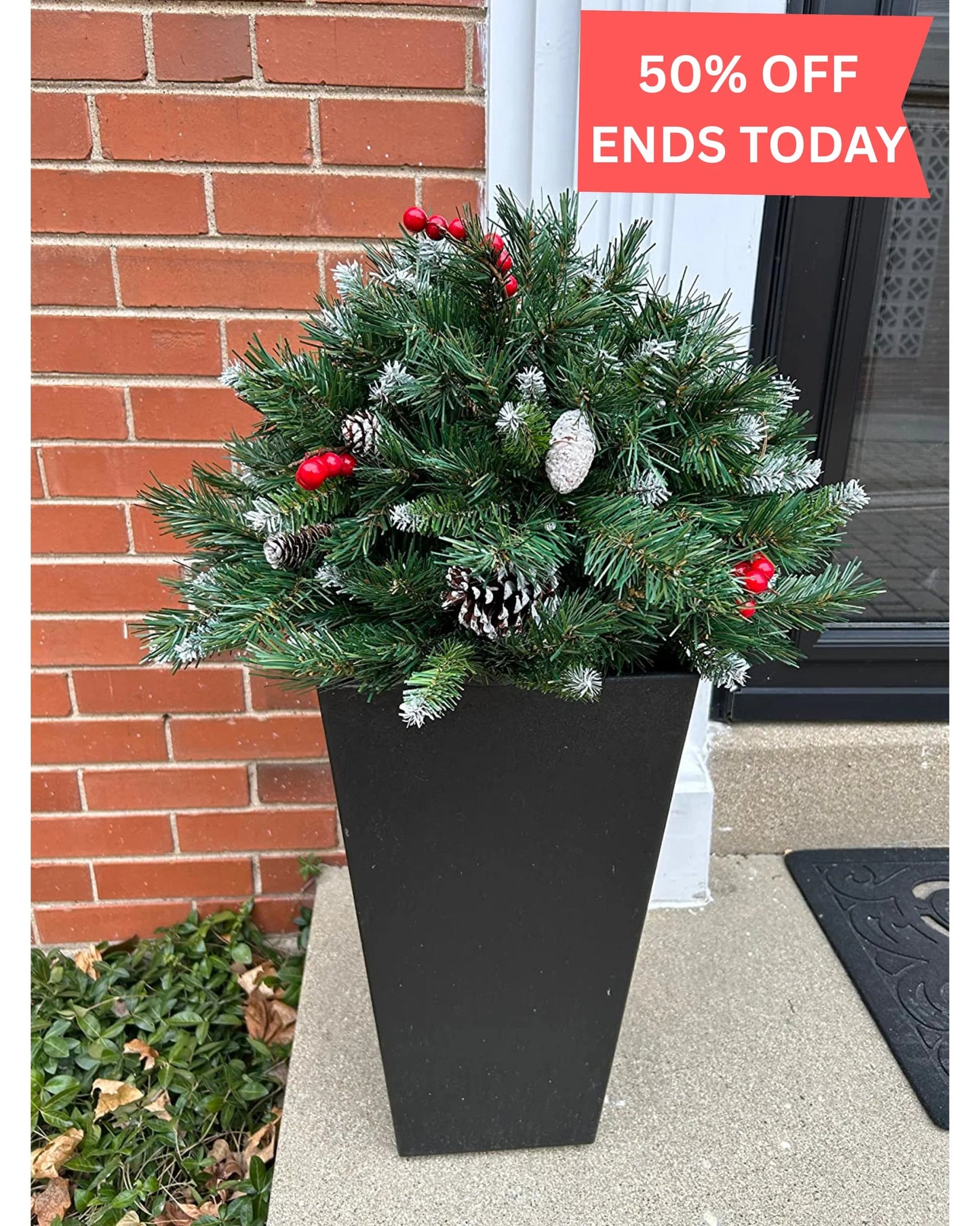 💥LAST DAY SALE 50% OFF🎄Pre-lit Artificial Christmas Tree Urn Filler ▶︎ Weatherproof sparkle for entryways and patios